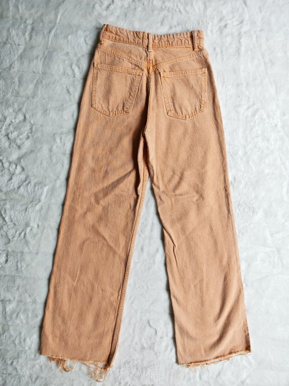 Zara Peach Wide Leg Jeans Size 2 High Rise Raw Hem Cropped Denim Pants Trendy - Picture 12 of 15